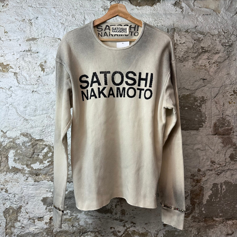 Satoshi Nakamoto Dirty White Studded Thermal Long Sleeve Sz XL