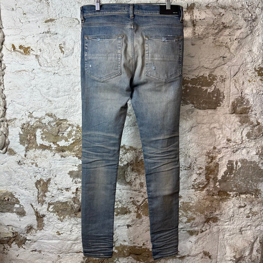 Amiri Plain Blue Distressed Denim Jeans Sz 33