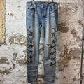 Amiri Green Camo Bones Blue Denim Jeans Sz 38