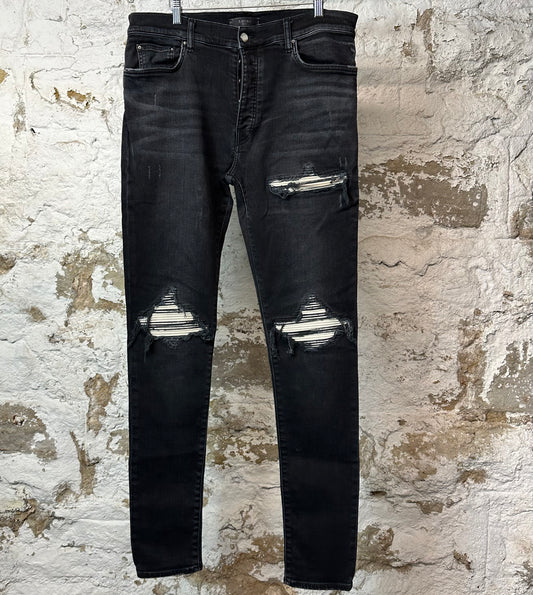 Amiri MX1 Cream Suede Black Denim Jeans Sz 36