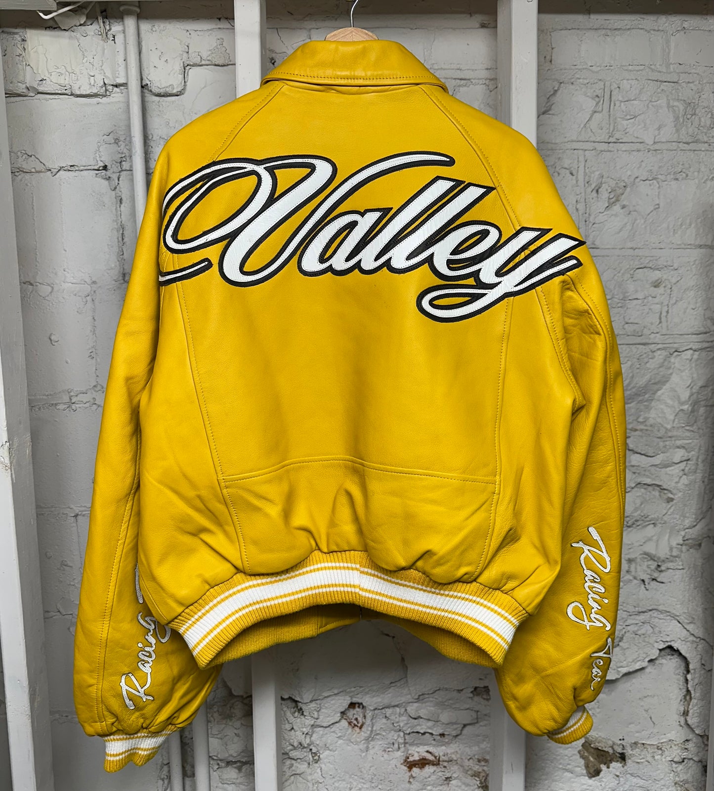 Vale Dreams Yellow Leather Varsity Jacket Sz S