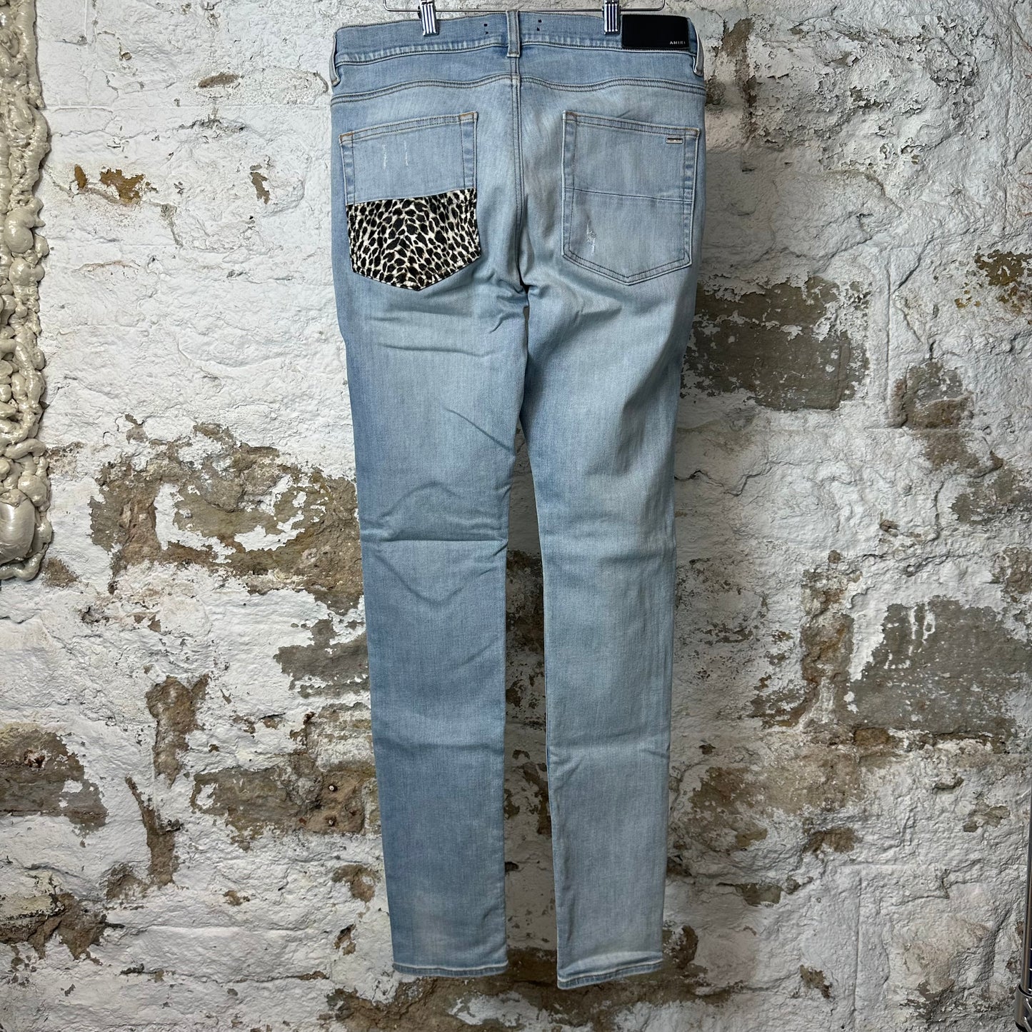 Amiri MX1 Leopard Print Blue Denim Jeans Sz 33