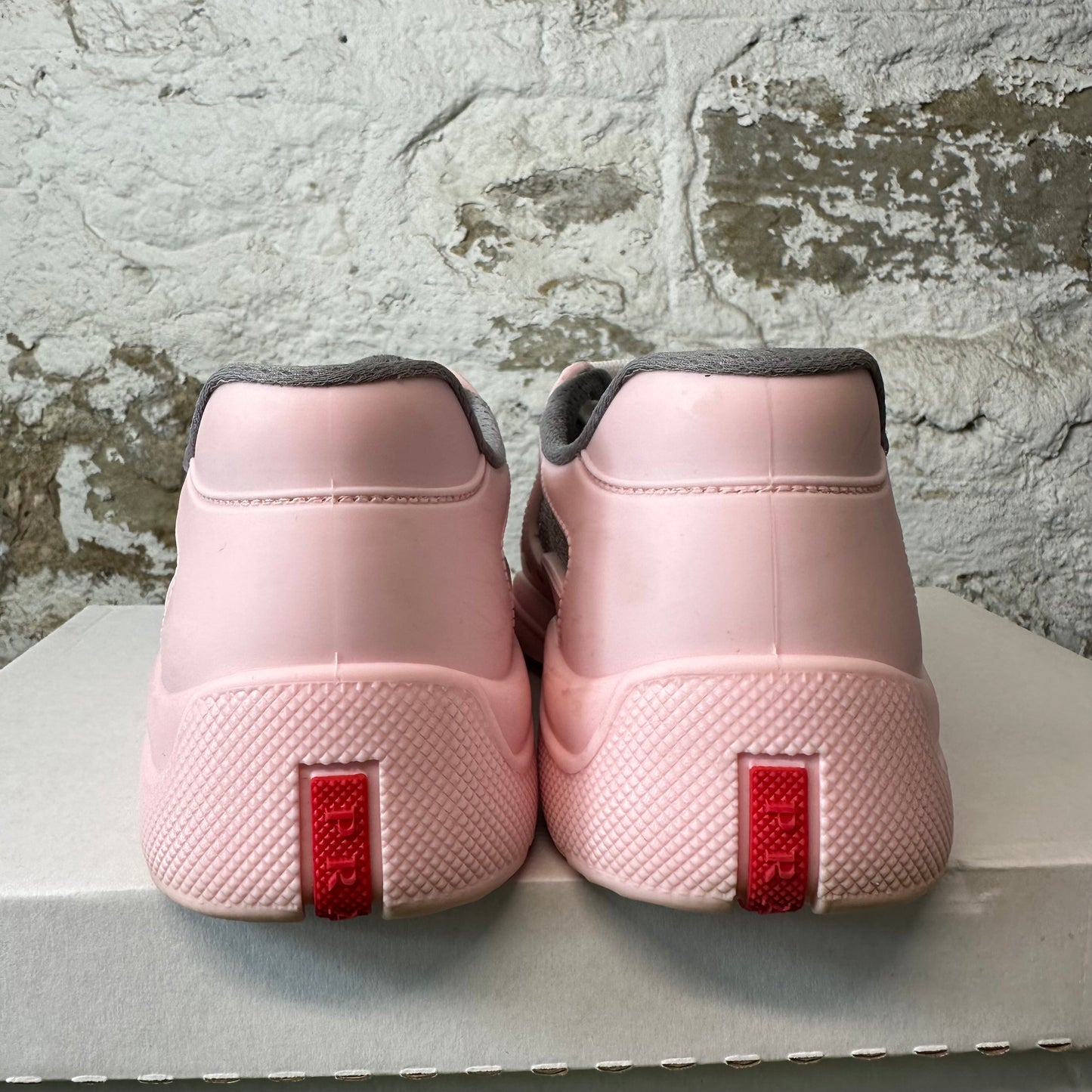 Prada Americas Cup Pink Rubber Grey Sneaker Sz 6 (38)