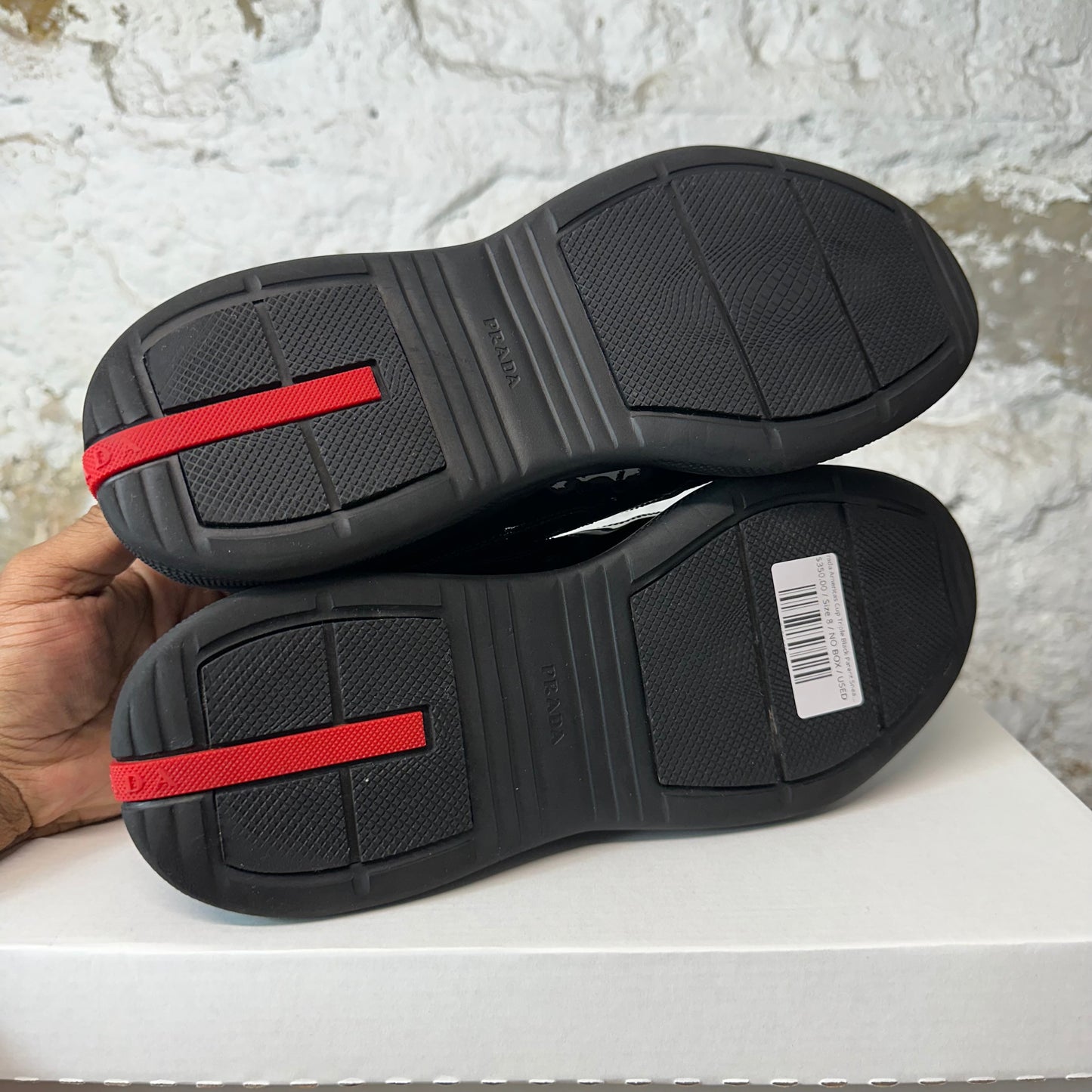 Prada Americas Cup Triple Black Patent Sneaker Sz 8