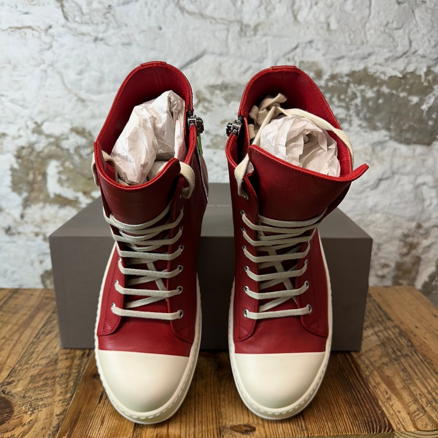 Rick Owens High Cardinal Red Milk Sneaker Sz 10 (43) DS