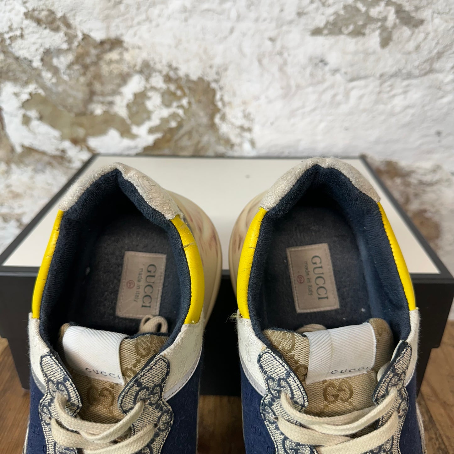 Gucci Rython Navy Yellow White Sneaker Sz 9.5