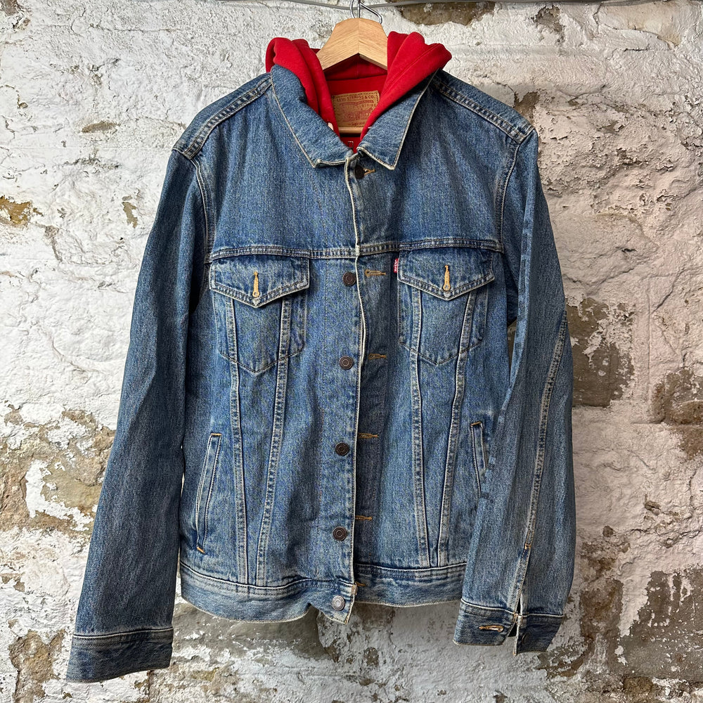 Supreme Levi's Fleece Hooded Trucker Jacket Blue Sz XL