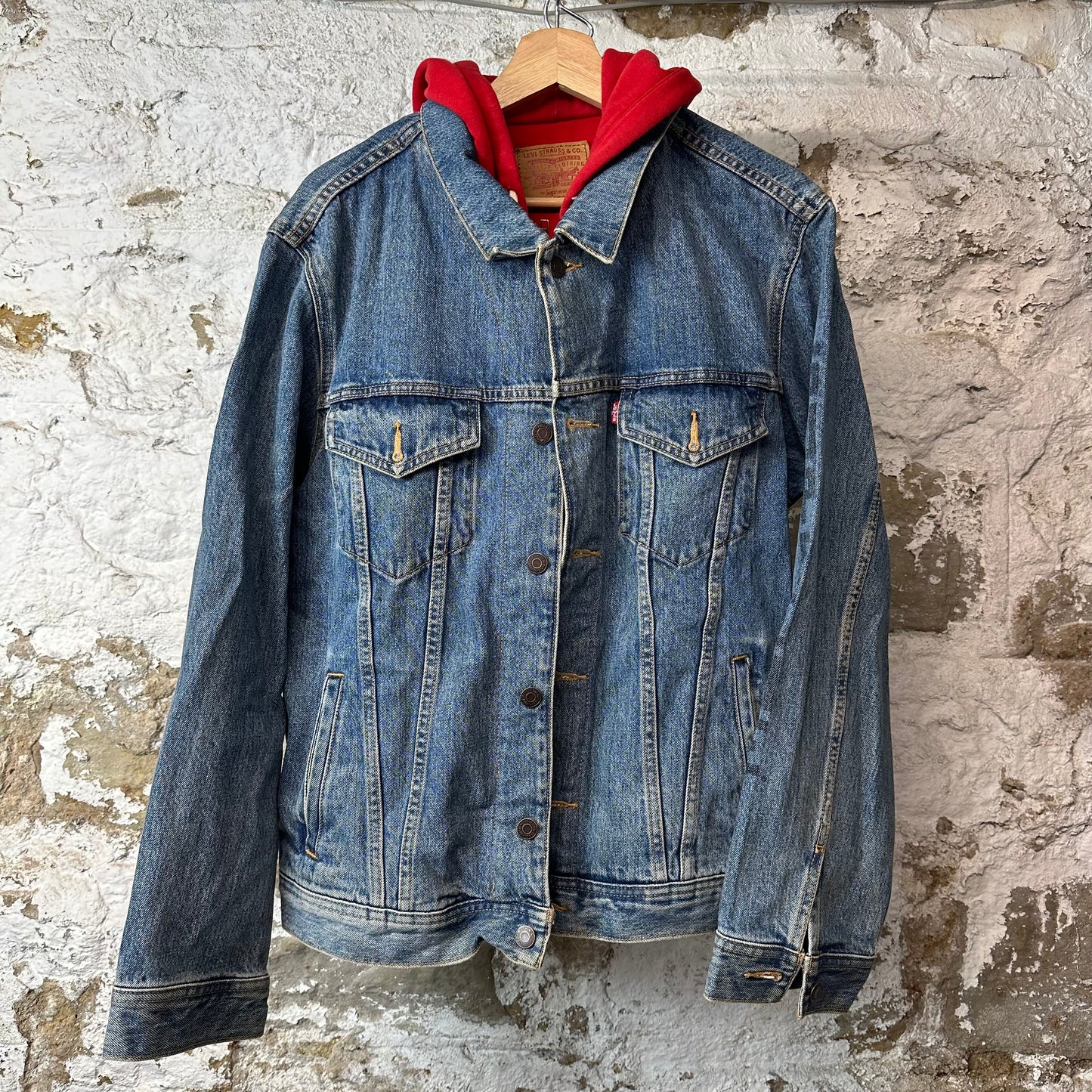 Supreme Levi's Fleece Hooded Trucker Jacket Blue Sz XL