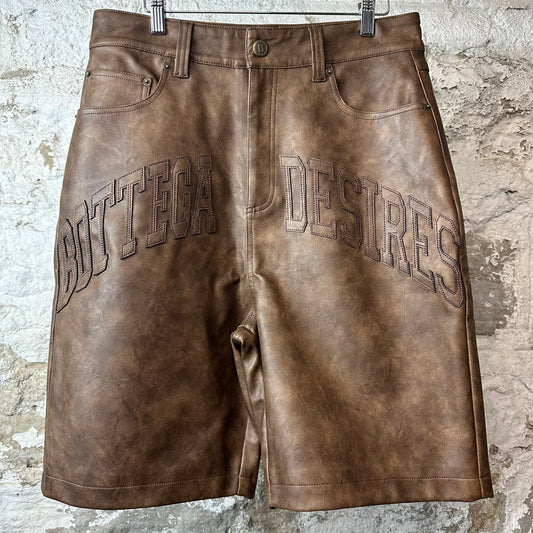 Bottega Desires Brown Leather Shorts Sz 32