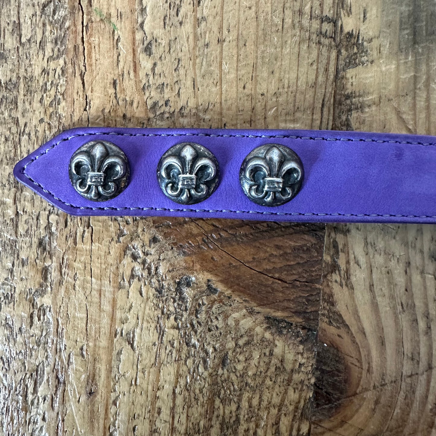 Chrome Hearts Purple Leather Cross Snap Bracelet W/ Pouch