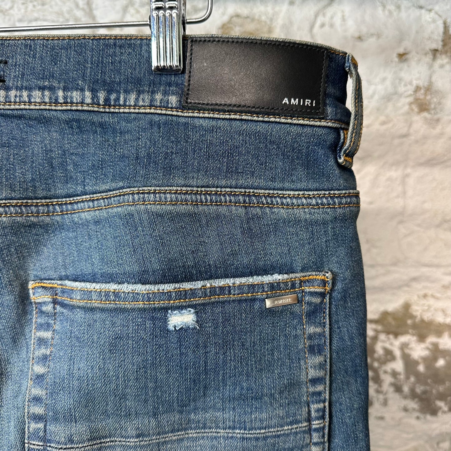 Amiri MX1 Green Plaid Flannel Dark Blue Denim Jeans Sz 36
