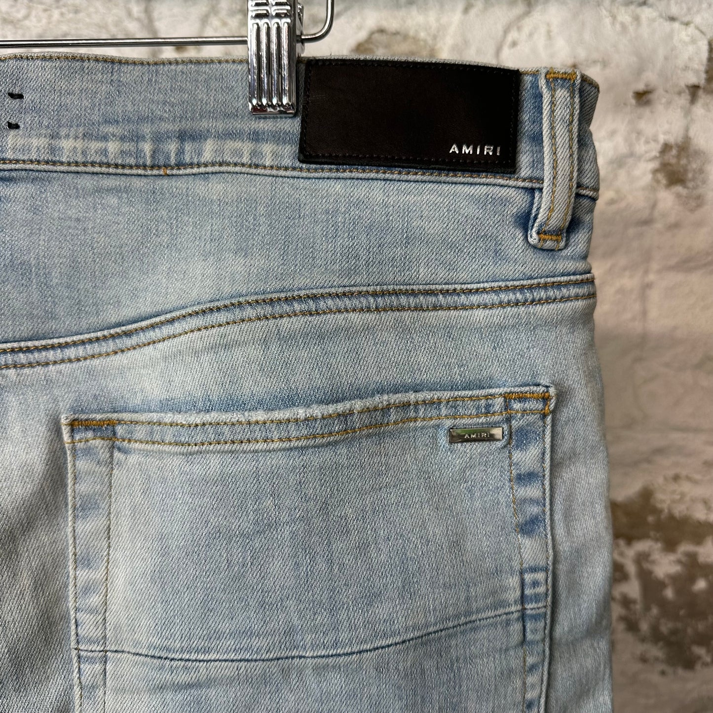 Amiri MX1 Yellow Suede Blue Denim Jeans Sz 36