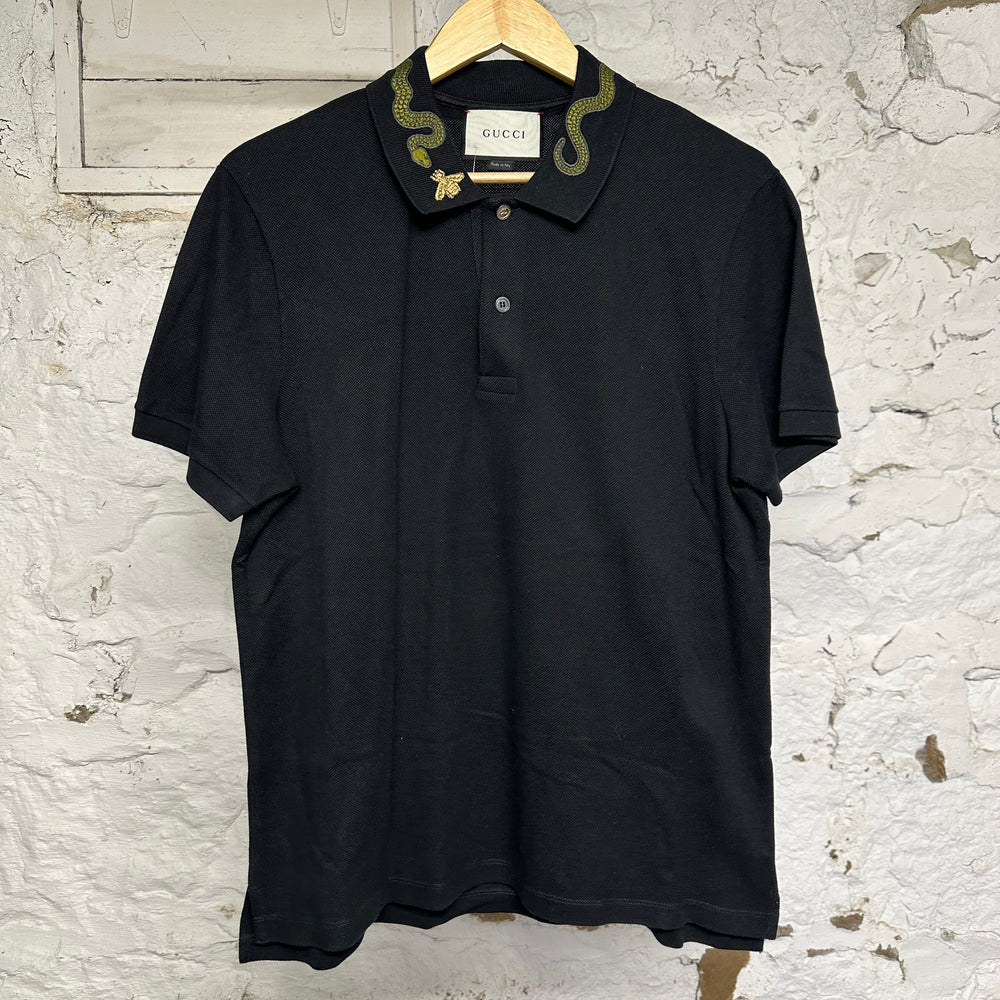 Gucci Snake Collar Black Polo Shirt Sz XL