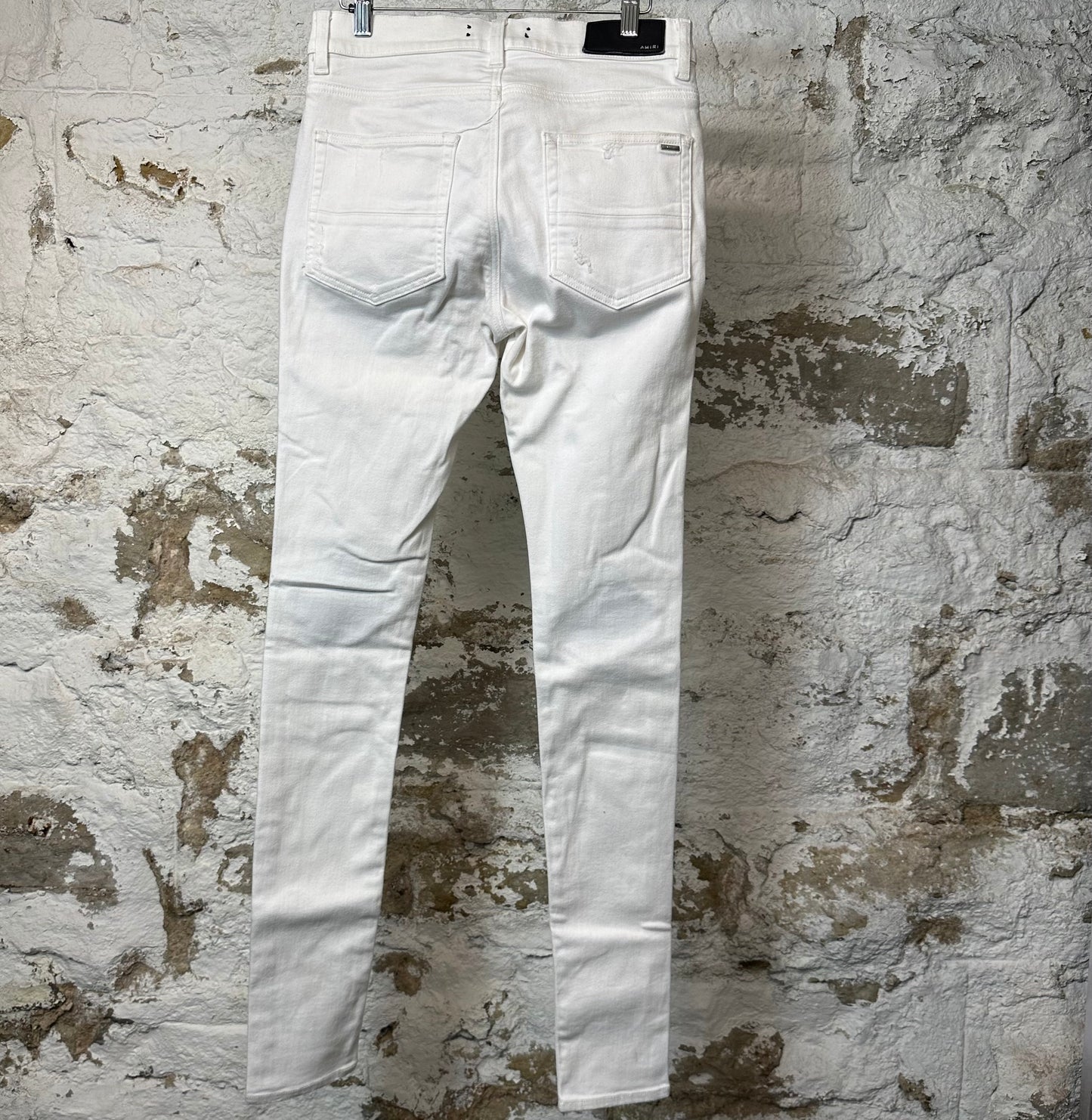 Amiri MX1 White Leather White Denim Jeans Sz 30