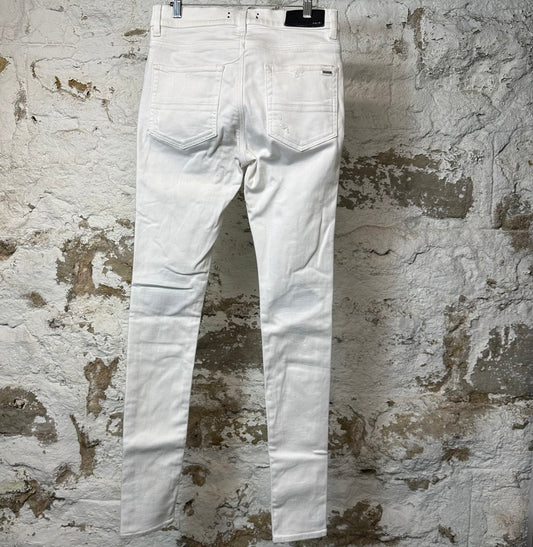 Amiri MX1 White Leather White Denim Jeans Sz 30