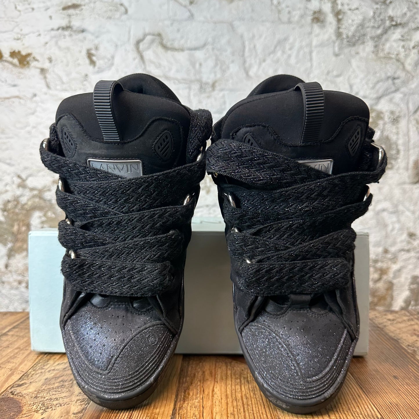 Lanvin Curb Triple Black Glitter Sneaker Sz 12 (45)