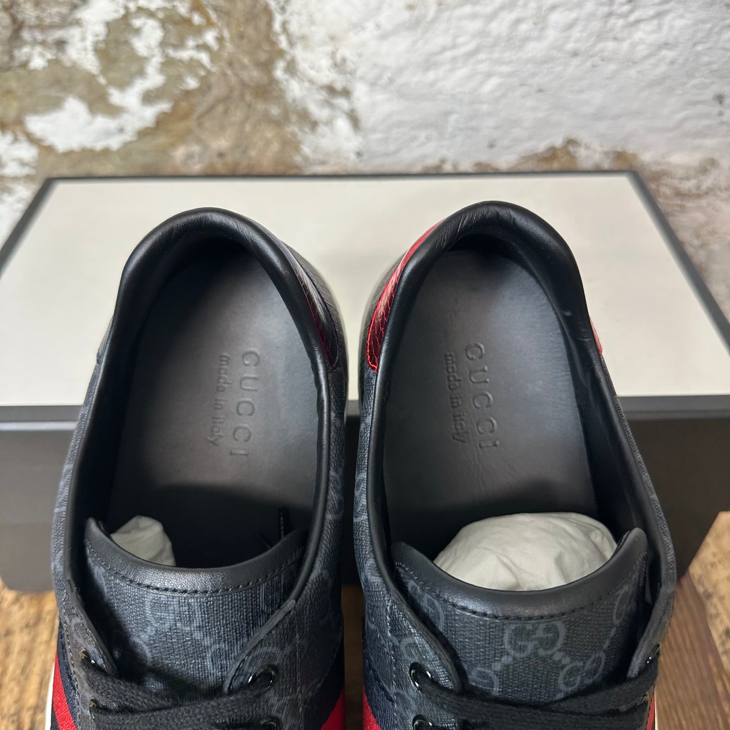 Gucci Black Monogram Red Tab Ace Sneaker Sz 10