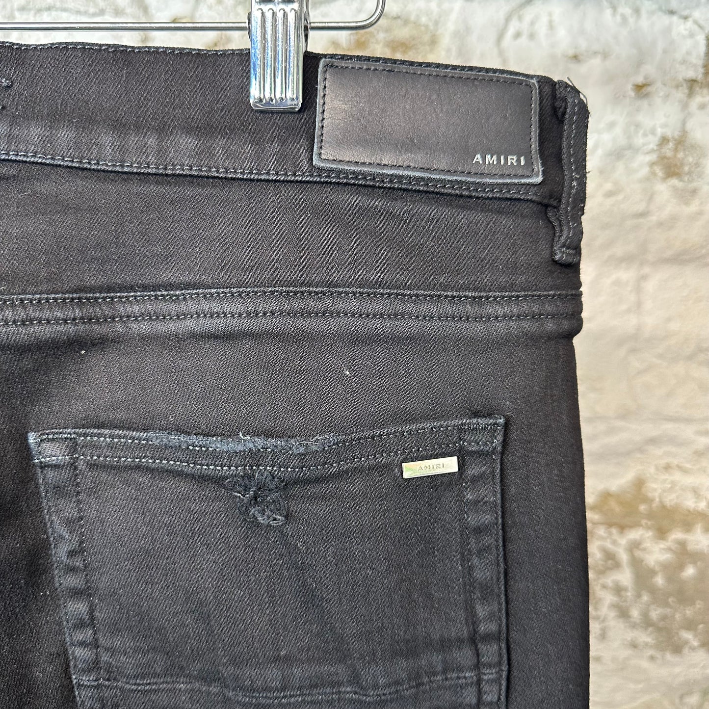 Amiri Plain Black Distressed Denim Jeans Sz 38