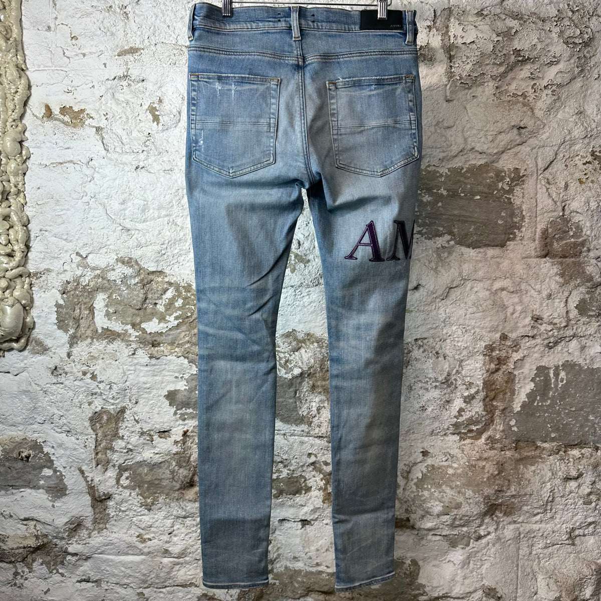 Amiri Purple Suede Core Logo Blue Denim Jeans Sz 32