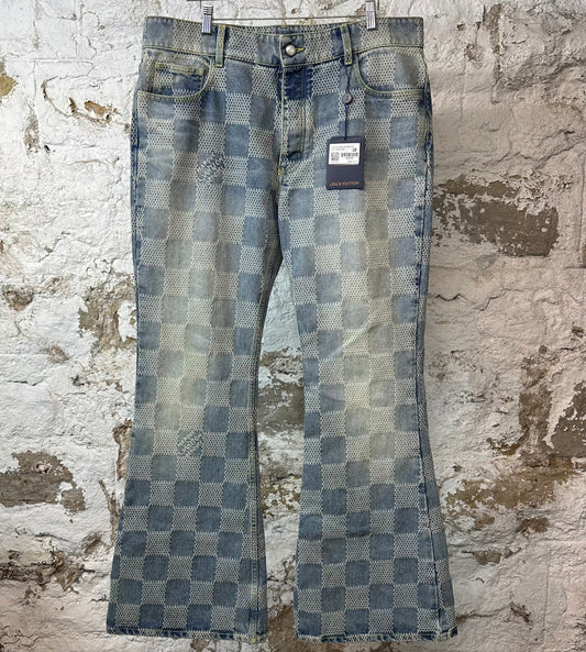 Louis Vuitton Damier 3D Bootcut Denim Jeans Sz 38