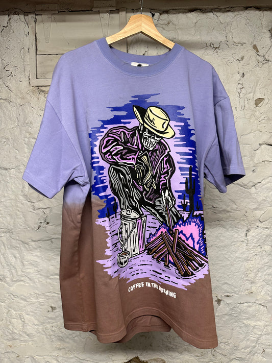 Warren Lotas Coffee In The Morning Brown Purple T-Shirt Sz XL