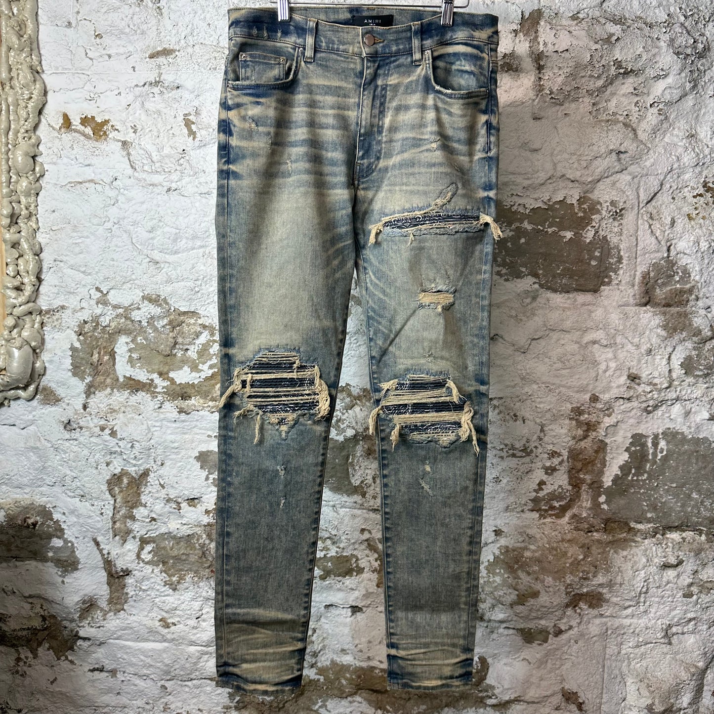 Amiri MX1 Blue Paisley Acid Wash Blue Denim Jeans Sz 34