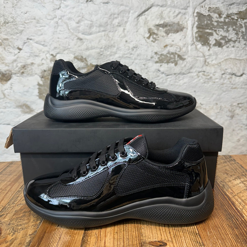 Prada Americas Cup Triple Black Patent Sneaker Sz 10 DS