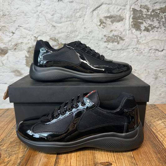 Prada Americas Cup Triple Black Patent Sneaker Sz 10 DS