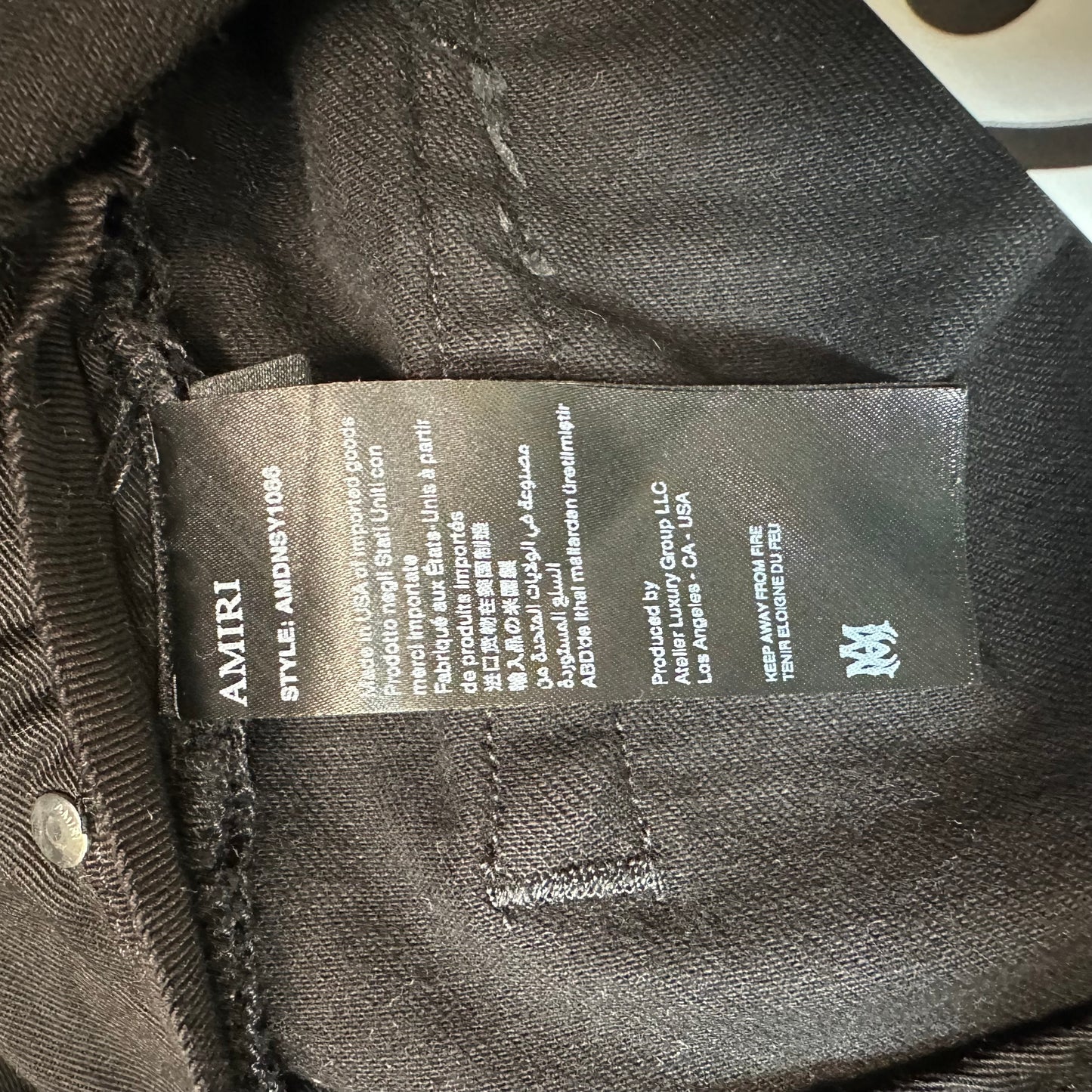 Amiri Leather Script Logo Black Denim Jeans Sz 34