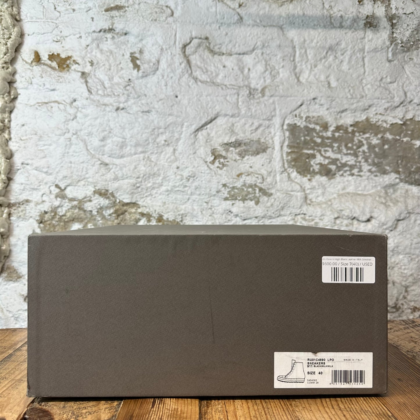 Rick Owens High Black Leather Milk Sneaker Sz 7 (40)