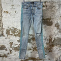 Amiri Teal Velour Stripe Washed Blue Denim Jeans Sz 28