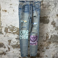 Amiri MX1 Multicolor Paisley Patches Blue Denim Jeans Sz 34
