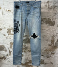 Amiri Embroidered Reaper Logo Blue Denim Jeans Sz 38