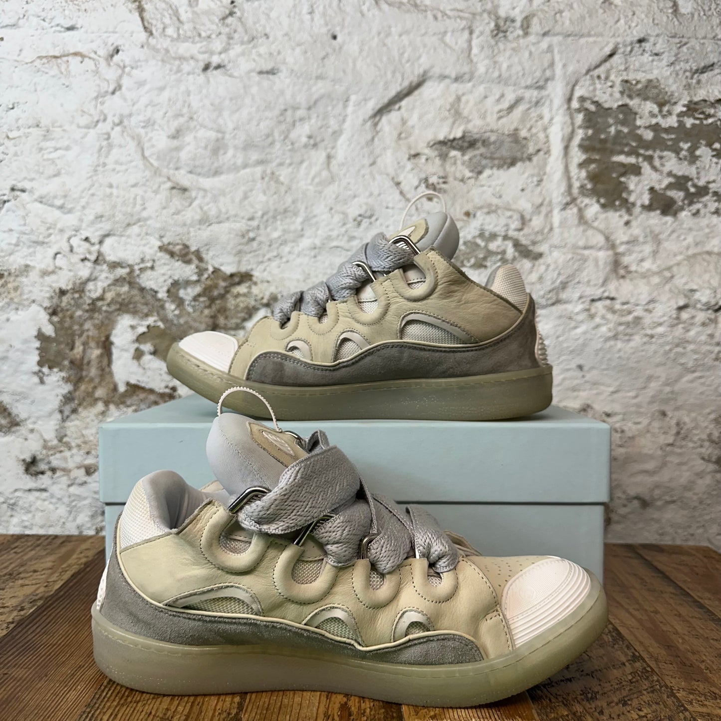 Lanvin Curb Gray Lace Beige Sneaker Sz 11 (44)
