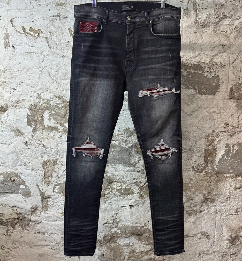 Amiri MX1 Maroon Glitter Grey Denim Jeans Sz 34