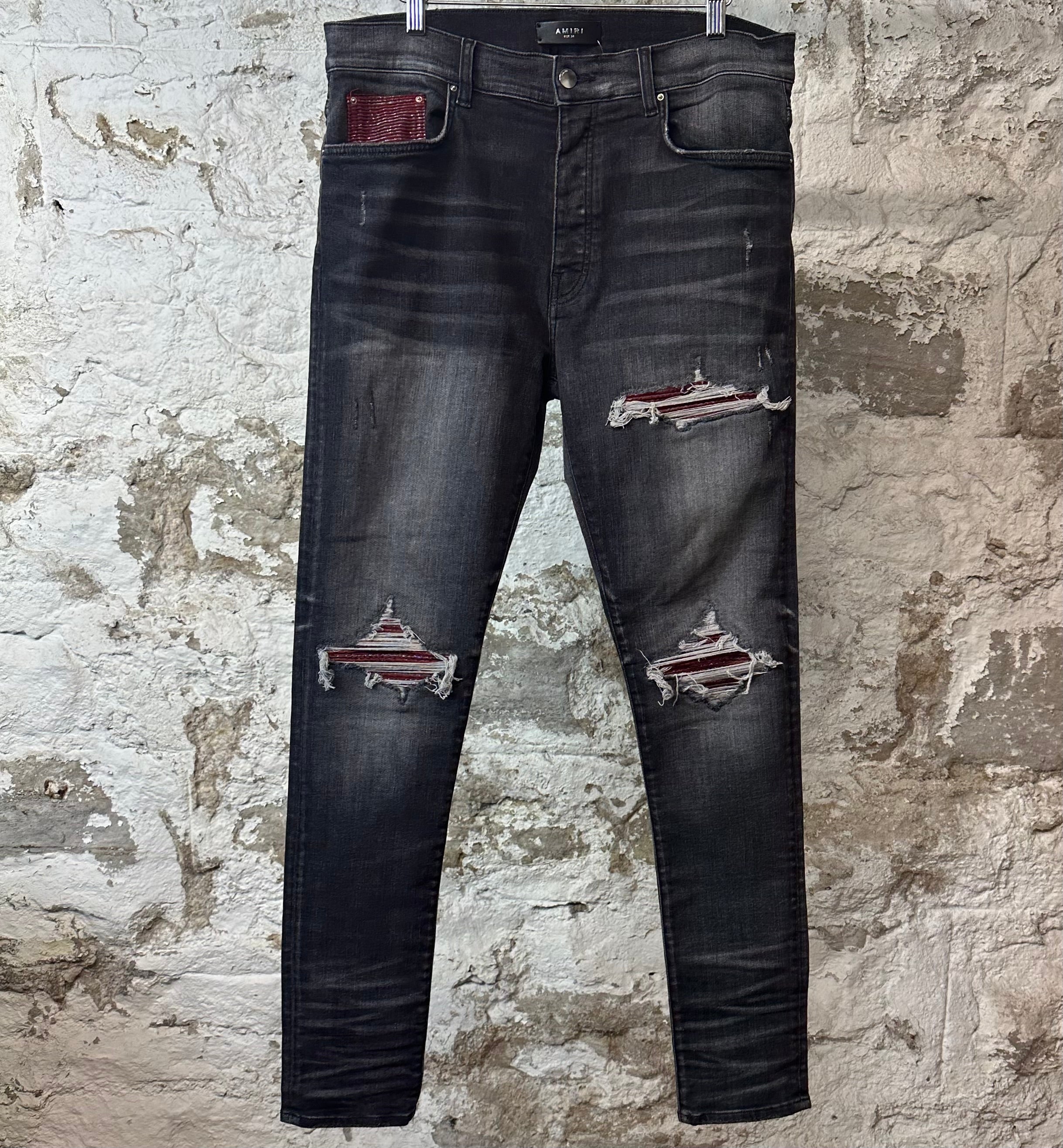 Amiri MX1 Maroon Glitter Grey Denim Jeans Sz 34