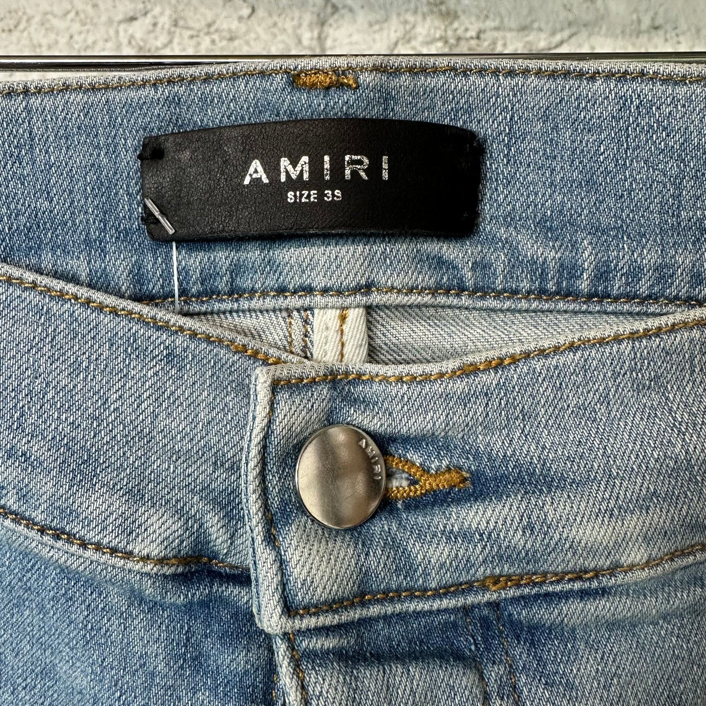 Amiri MX1 Cream Suede Light Wash Blue Denim Jeans Sz 38