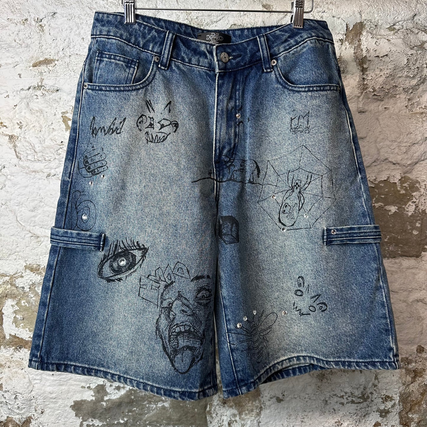 HMDD Grafitti Blue Denim Jean Shorts Sz S