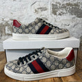 Gucci Ace Navy GG Monogram Beige Sneaker Sz 9