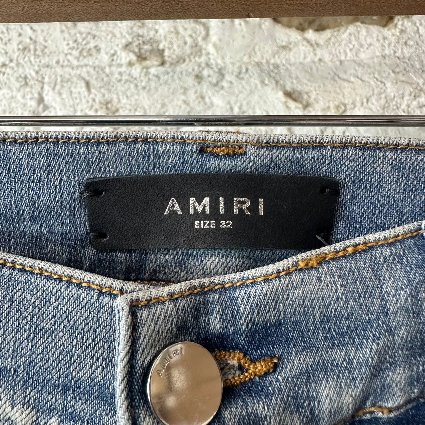 Amiri MX1 Green Suede Blue Denim Jeans Sz 32