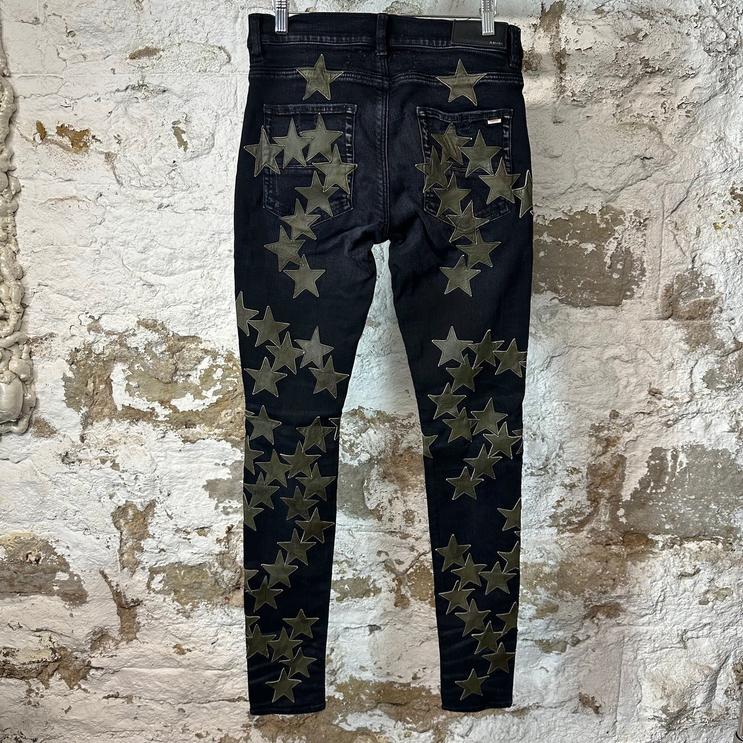 Amiri Green Camo Star Chemist Black Denim Jeans Sz 30