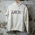 Dior Flower Embroidered Spellout White Hoodie Sz S