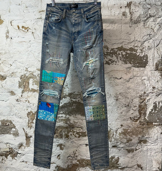 Amiri MX1 Quilted Patches Blue Denim Jeans Sz 29