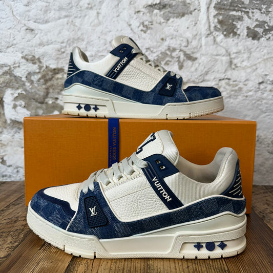 Louis Vuitton Denim Damier White Trainer Sz 7.5 (6LV)