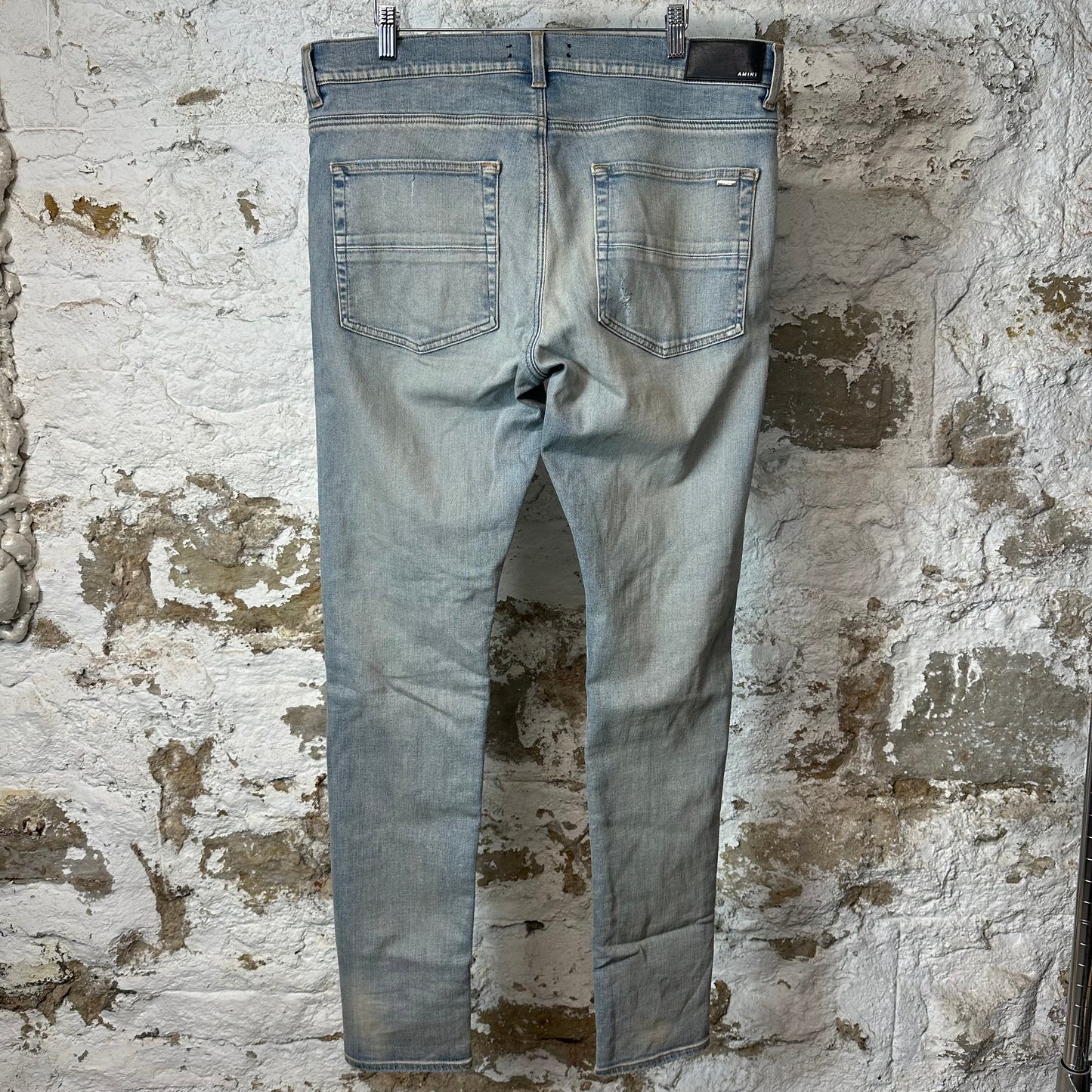 Amiri MX1 Cream Suede Blue Denim Jeans Sz 36