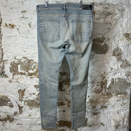 Amiri MX1 Cream Suede Blue Denim Jeans Sz 36