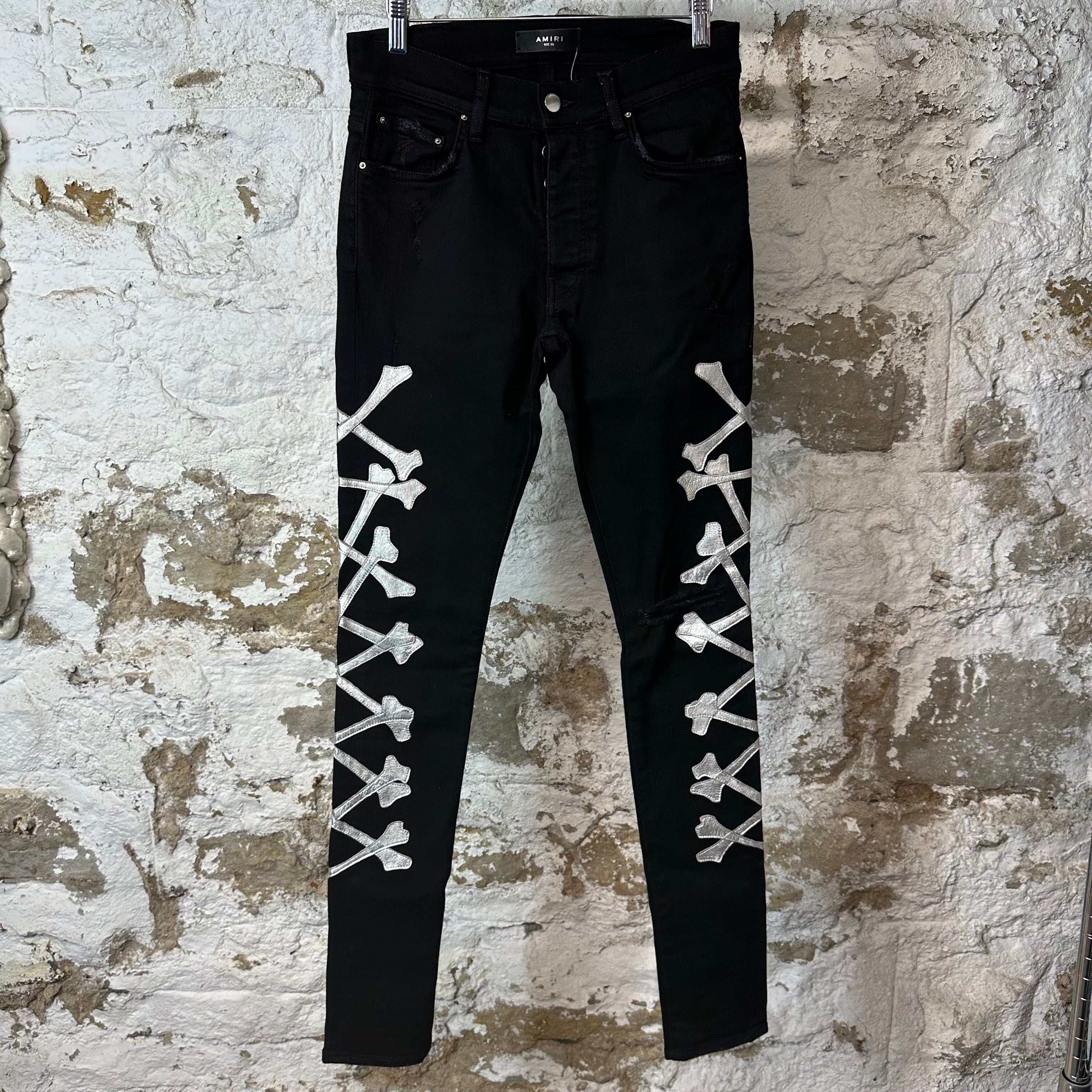 Amiri Silver Bones Black Denim Jeans Sz 30
