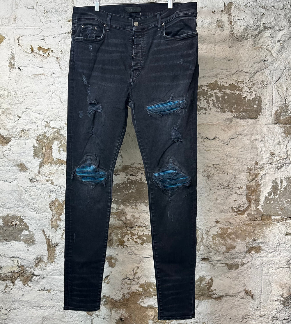 Amiri MX1 Cracked Blue Black Denim Jeans Sz 38