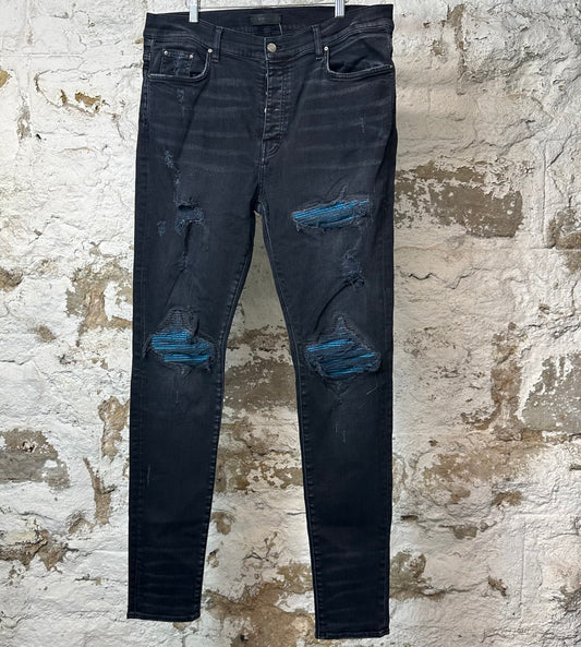 Amiri MX1 Cracked Blue Black Denim Jeans Sz 38