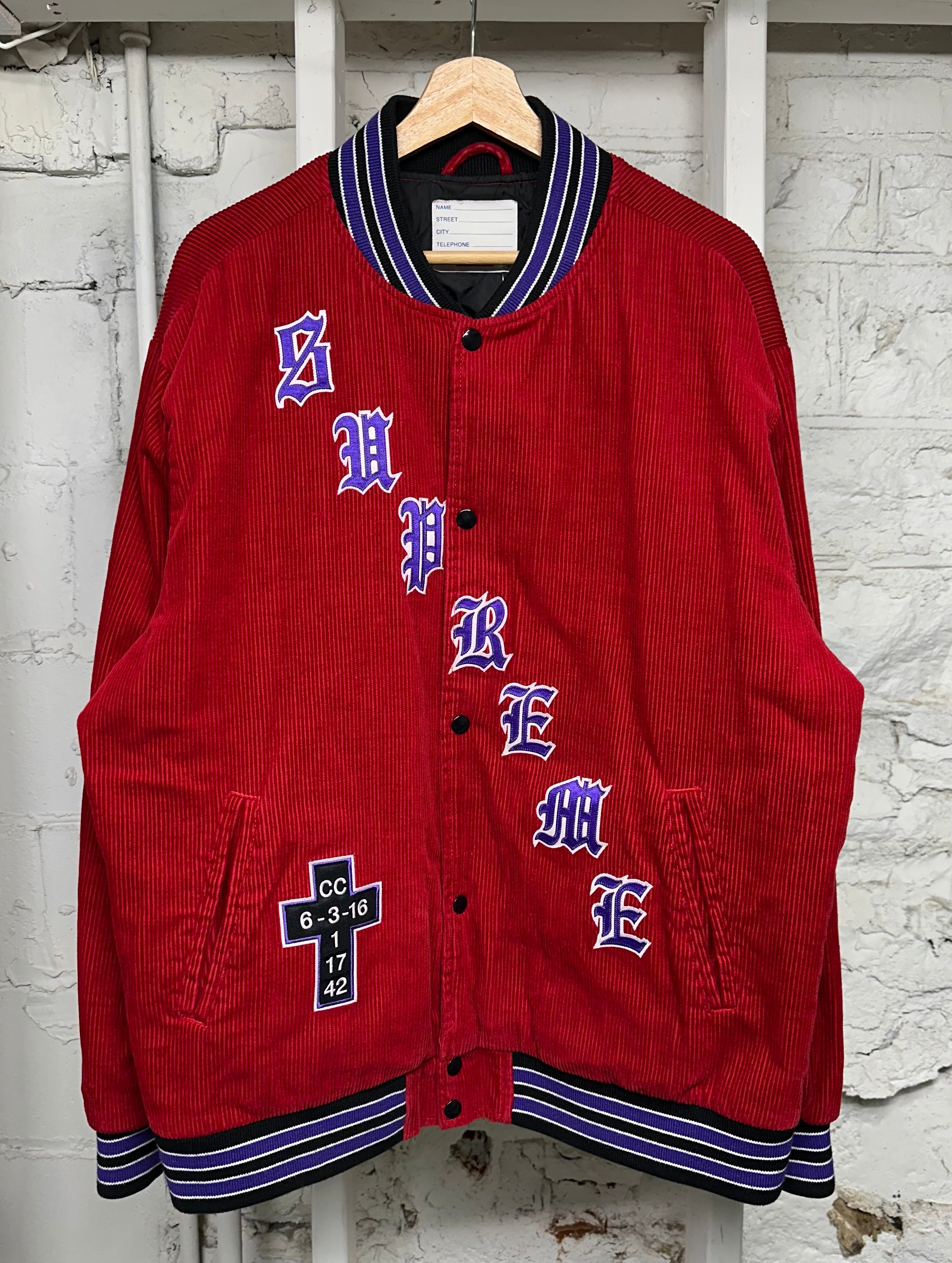 Supreme Old English Corduroy Varsity Jacket Sz XL – The Gallery Online